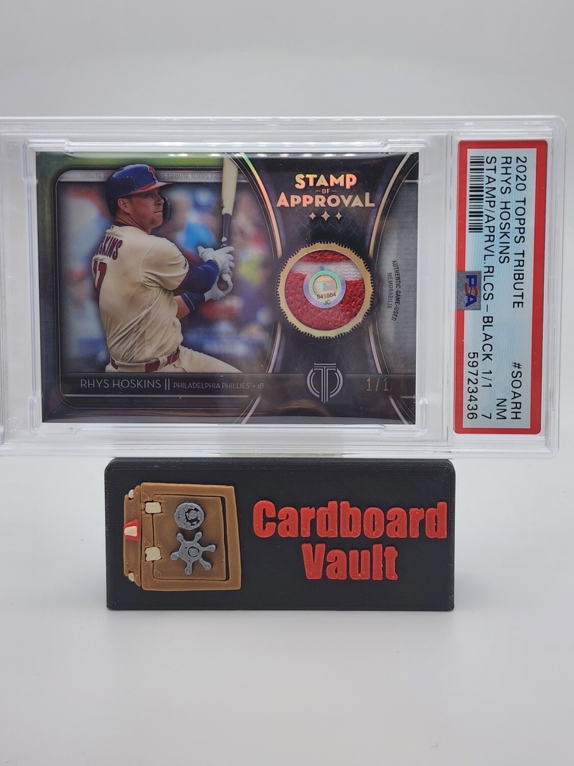 2020 Topps Tribute Stamp of Approval Relics Rhys Hoskins No. SOA-RH Black 1/1 PSA 7 59723436
