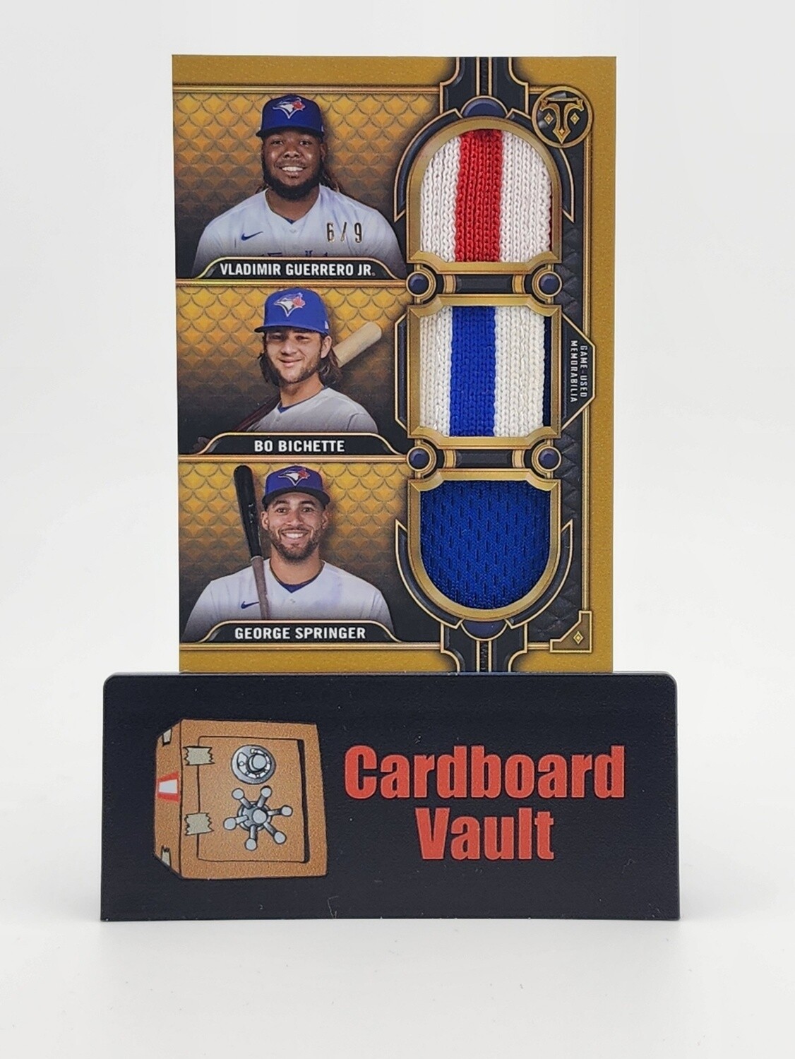 2022 Topps Triple Threads Relic Combo Vladimir Guerrero Jr. Bo Bichette George Springer #RCC-GBB 6/9