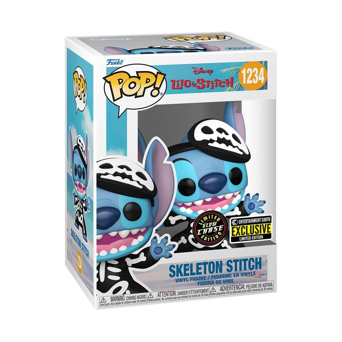 Lilo &amp; Stitch Skeleton Stitch 1234 Funko Pop! Glow CHASE Entertainment Earth Exclusive