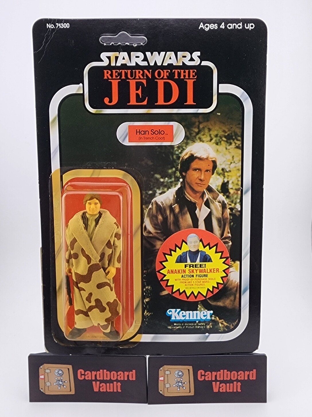 1984 Kenner Star Wars Return Of The Jedi Han Solo (In Trench Coat) Plain Lapel Back 77-B Sealed Action Figure Unpunched In Protective Case