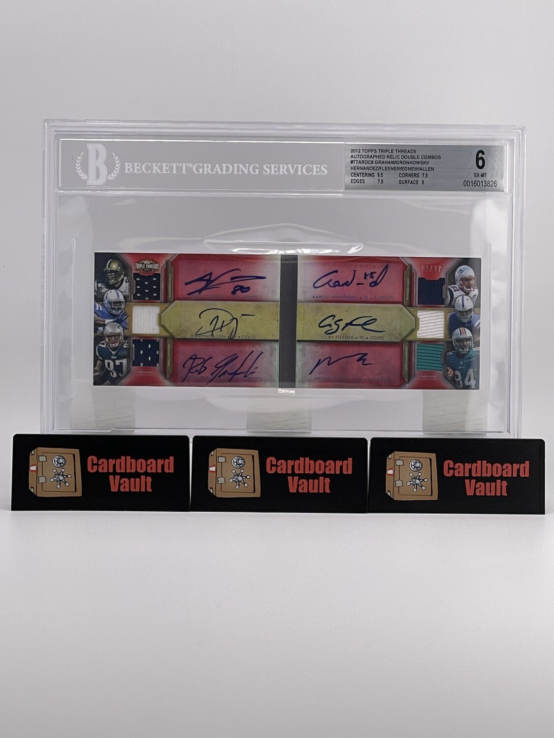 2012 Topps Triple Threads Autographed Relic Double Combos TTARDC-8 Jimmy Graham/Rob Gronkowski/Coby Fleener/Dwayne Allen/Aaron Hernandez/Michael Egnew