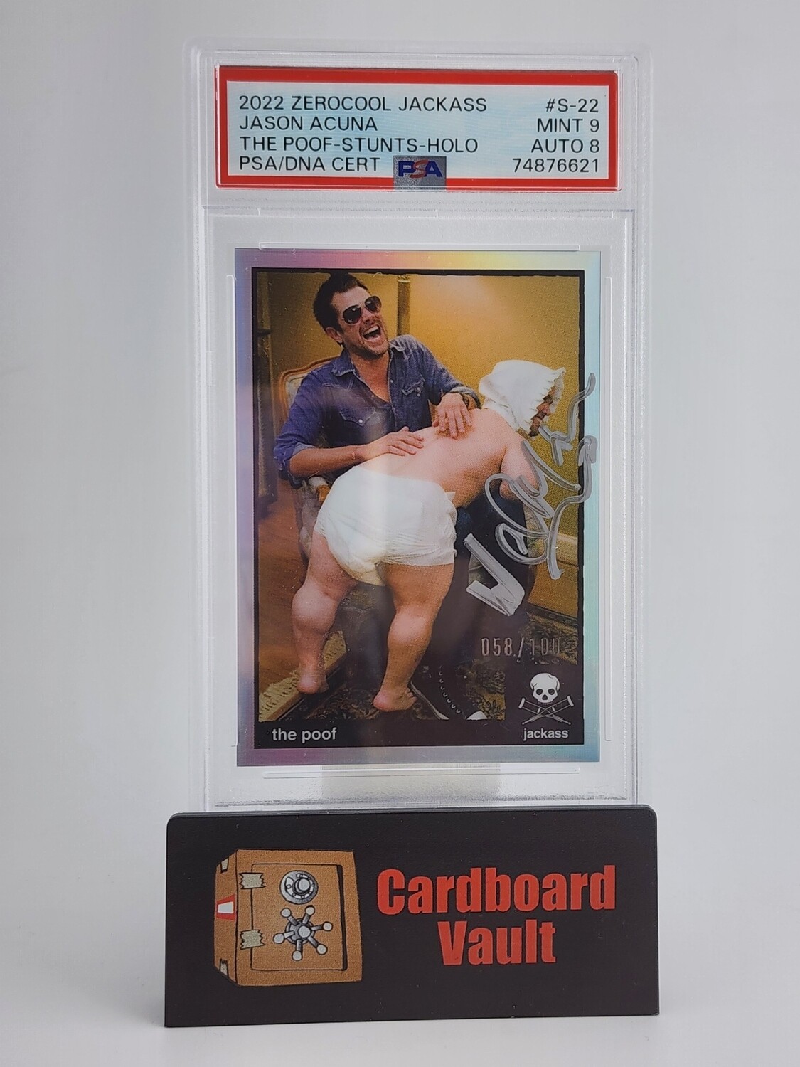2022 Zerocool Jackass The Poof Stunts Holo Autograph  #S-22 058/100 PSA 9 Auto 8