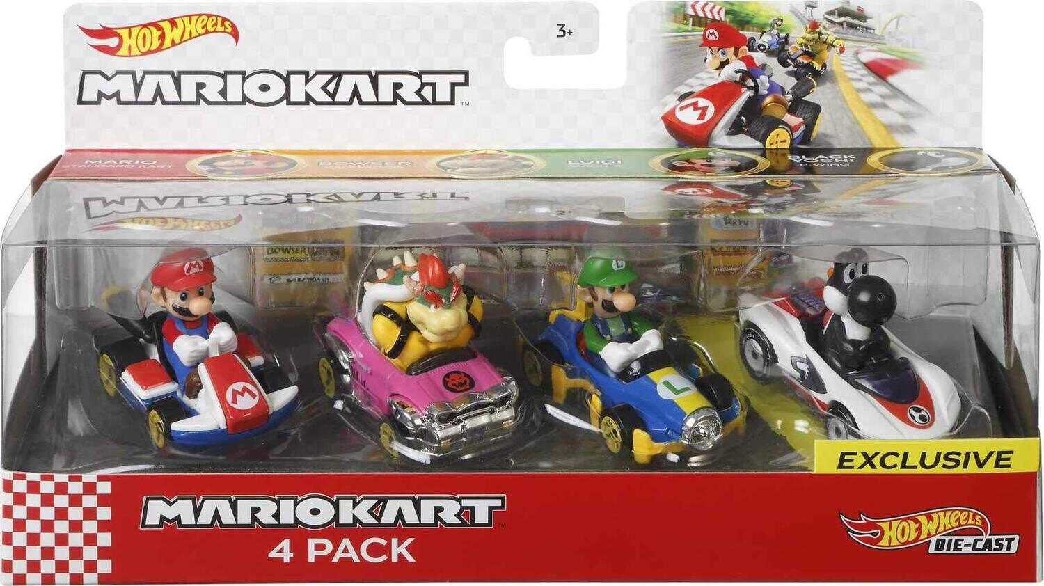 Hot Wheels Mariokart 4-Pack (Mario, Bowser, Luigi &amp; Black Yoshi)