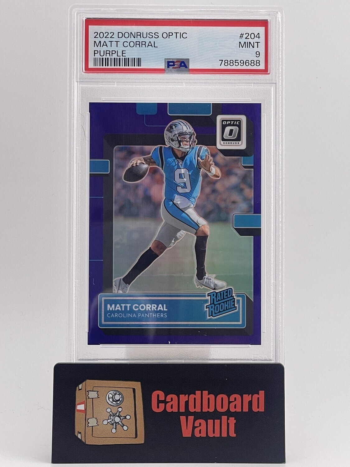 2022 Donruss Optic Matt Corral Purple 204 02/50 PSA 9