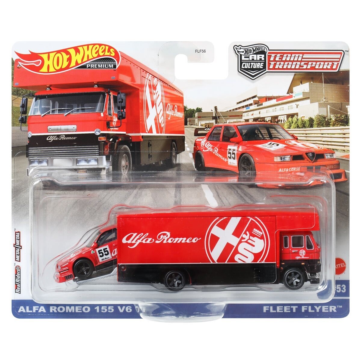 Hot Wheels Premium Alfa Romeo 155 V6 Ti &amp; Fleet Flyer Team Transport Mix 2 2023