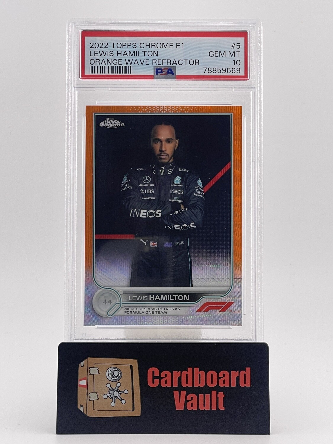 2022 Topps Chrome F1 Lewis Hamilton Orange Wave Refractor 5 16/25 PSA 10