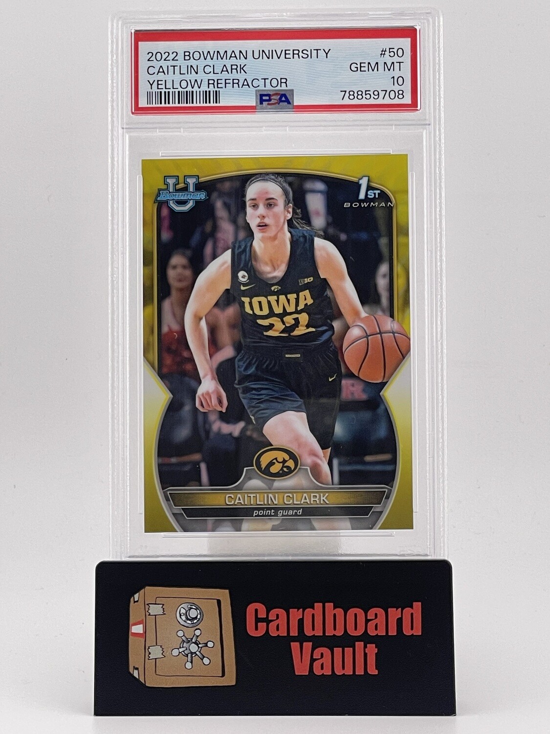 2022 Bowman University Caitlin Clark Yellow Refractor 50 05/75 PSA 10 78859708