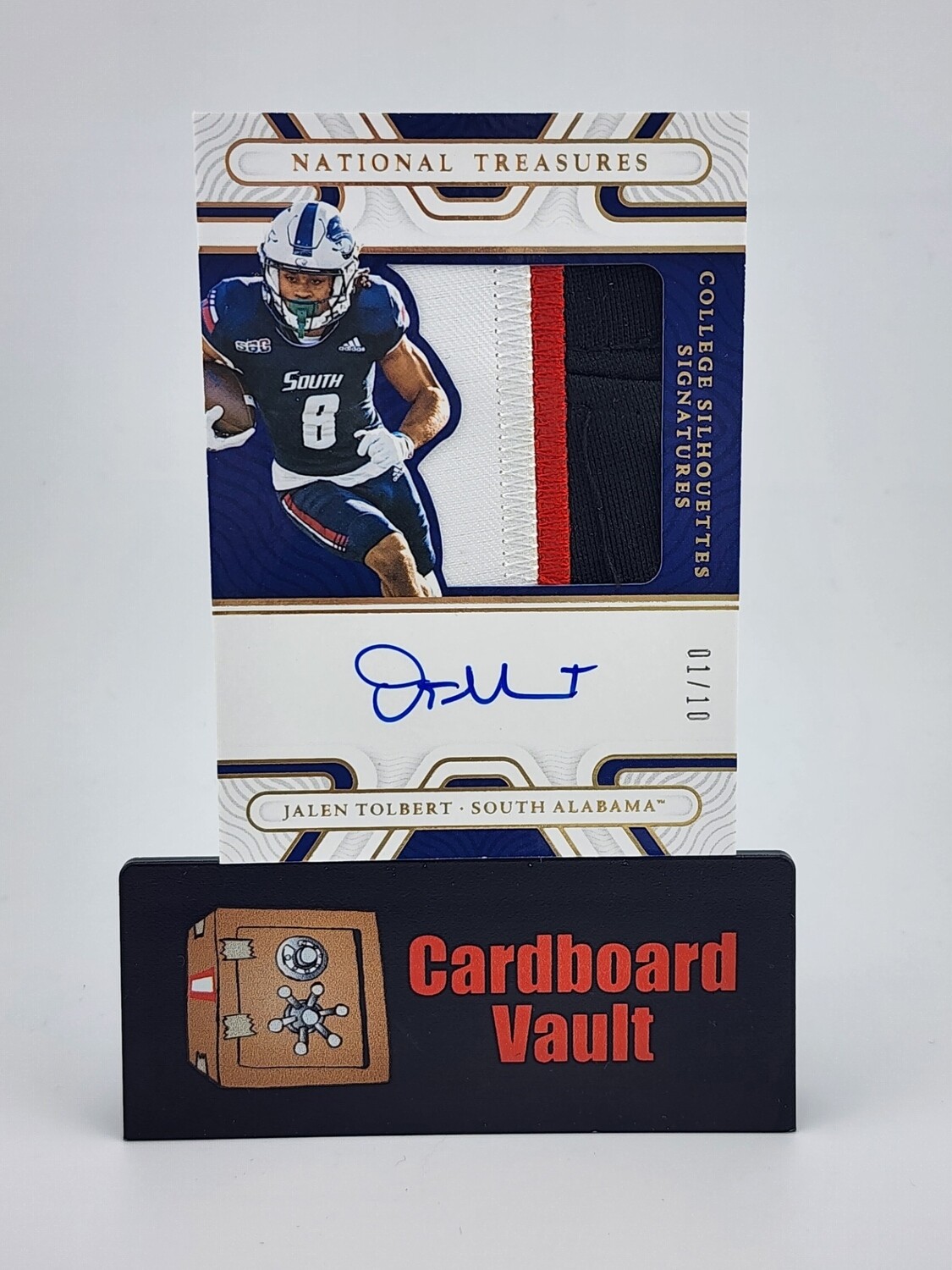 2022 National Treasures Jalen Tolbert College Silhouettes Signatures No. SS-JTO 01/10