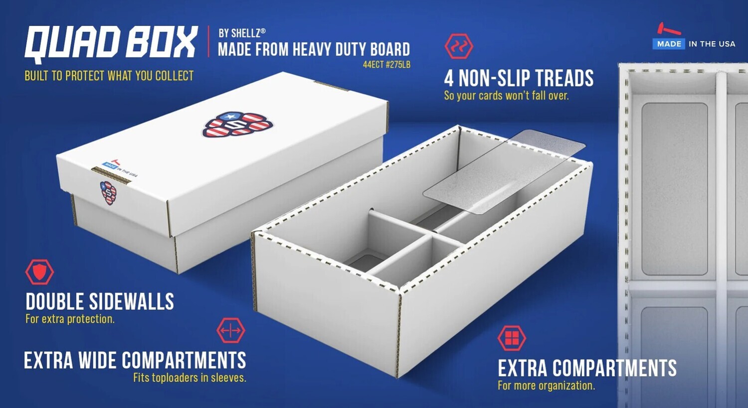 Shellz Quad Box for Toploaders and Magnetic Holders w/ Non-Slip Treads