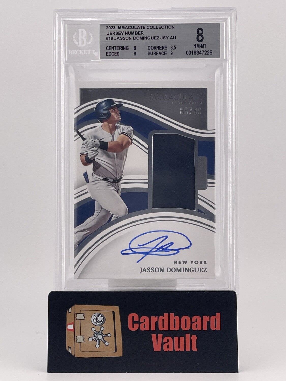 2023 Immaculate Collection Jersey Number Jasson Dominguez JSY AU  19 Beckett 8 NM-MT 0016347226