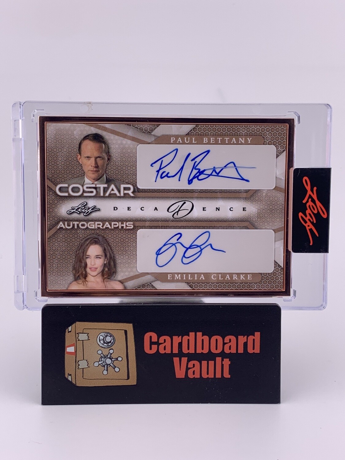 2023 Leaf Decadence  Costar Paul Bettany &amp; Emilia Clarke Dual Autograph CA-43 1/5 Bronze