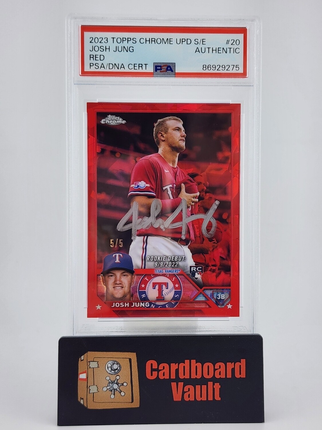 2023 Topps Chrome Update Series Josh Jung Red Auto 5/5 No. 20 PSA Authentic 86929275