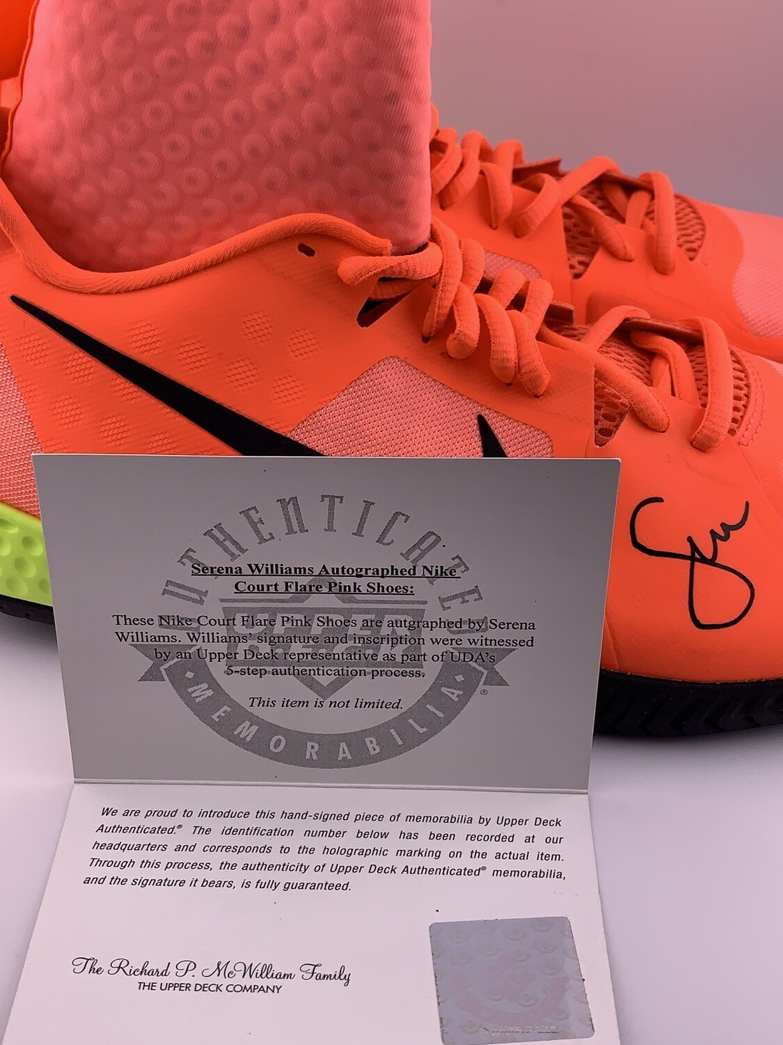 Serena Williams Signed Autographed Nike Pink Flare Court Shoes Upper Deck COA