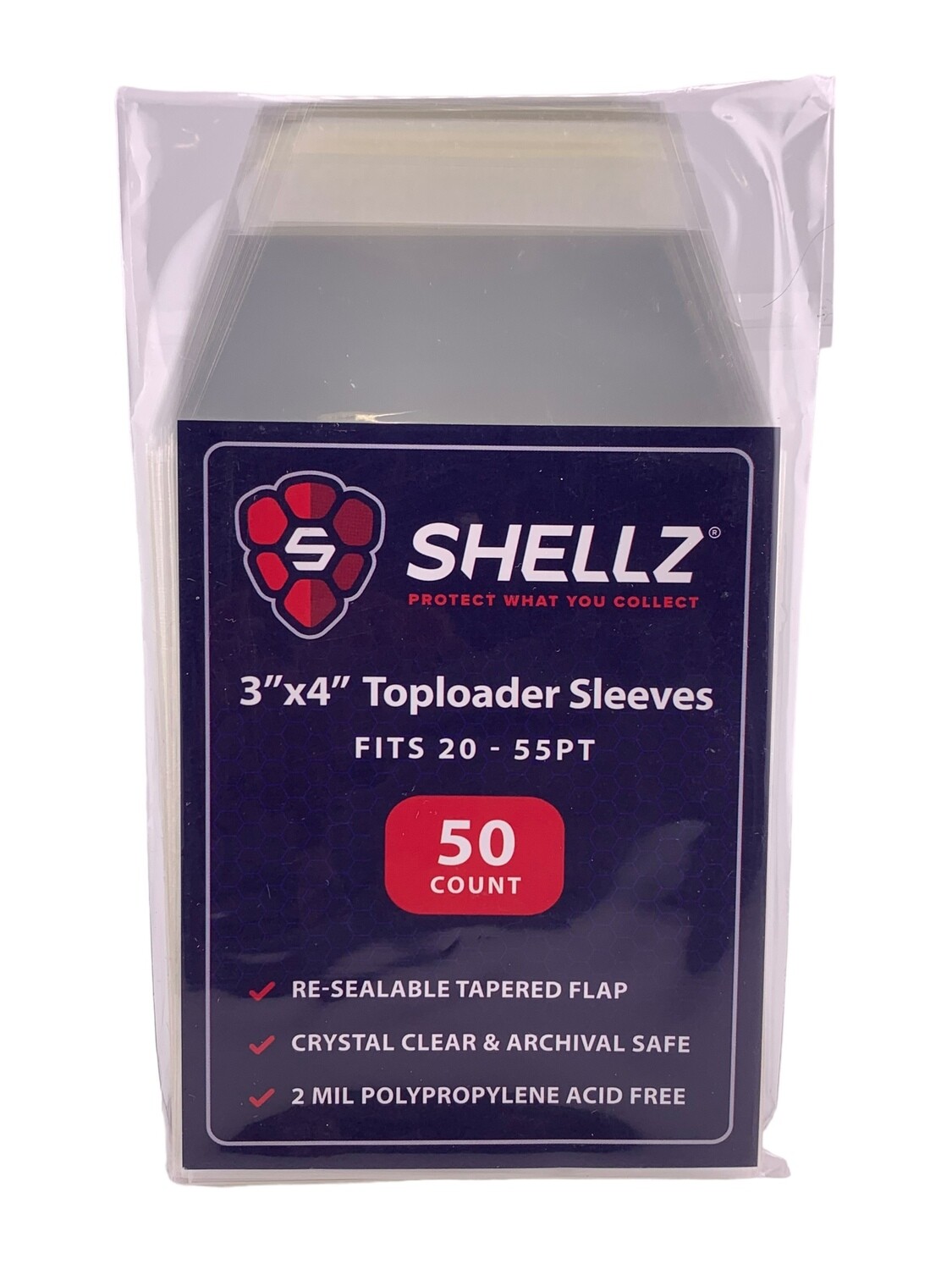 Shellz 3x4 Toploader Sleeves Fits 20- 50Pt (50 Count)