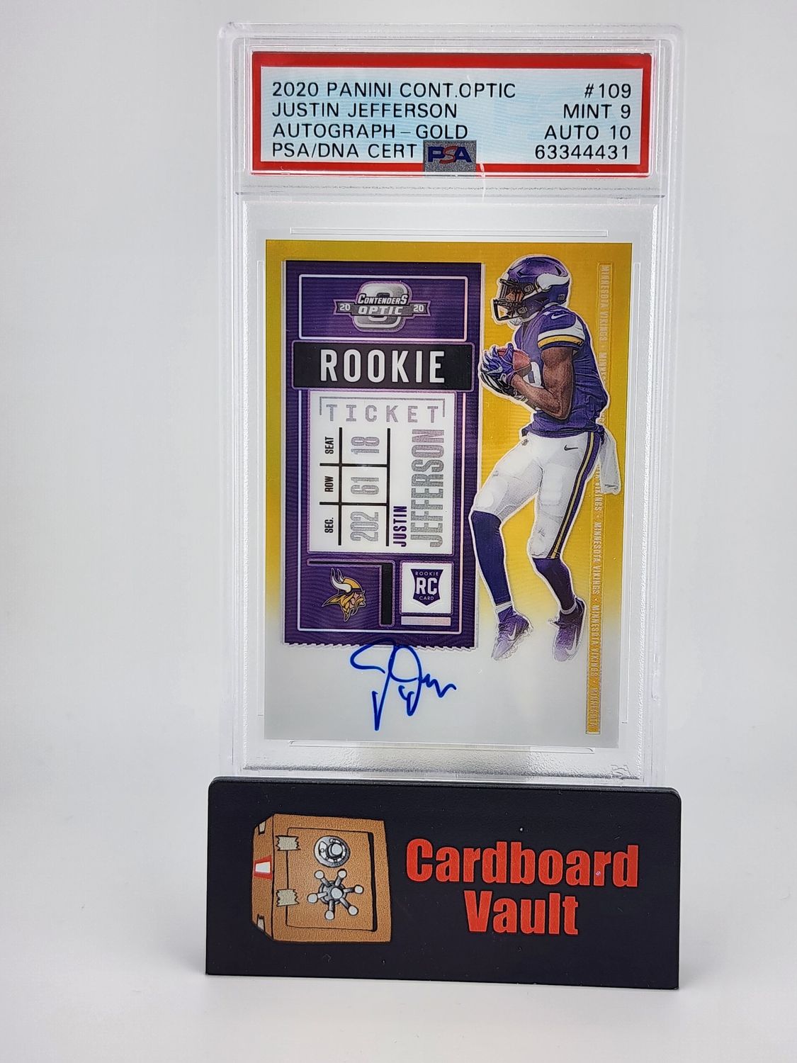 2020 Panini Contenders Optic Justin Jefferson #109 Autograph Gold 01/10 PSA 9 Auto 10 63344431
