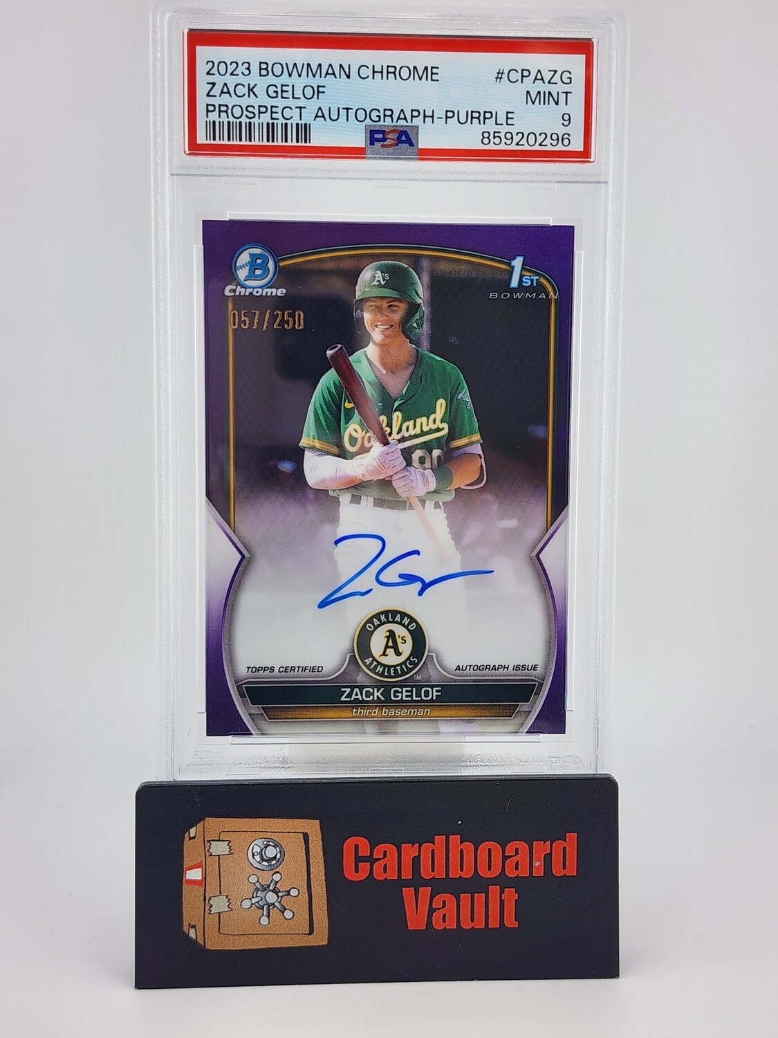 2023 Bowman Chrome Zack Gelof Prospect Purple Autograph No. CPA-ZG 057/250 PSA 9 85920296