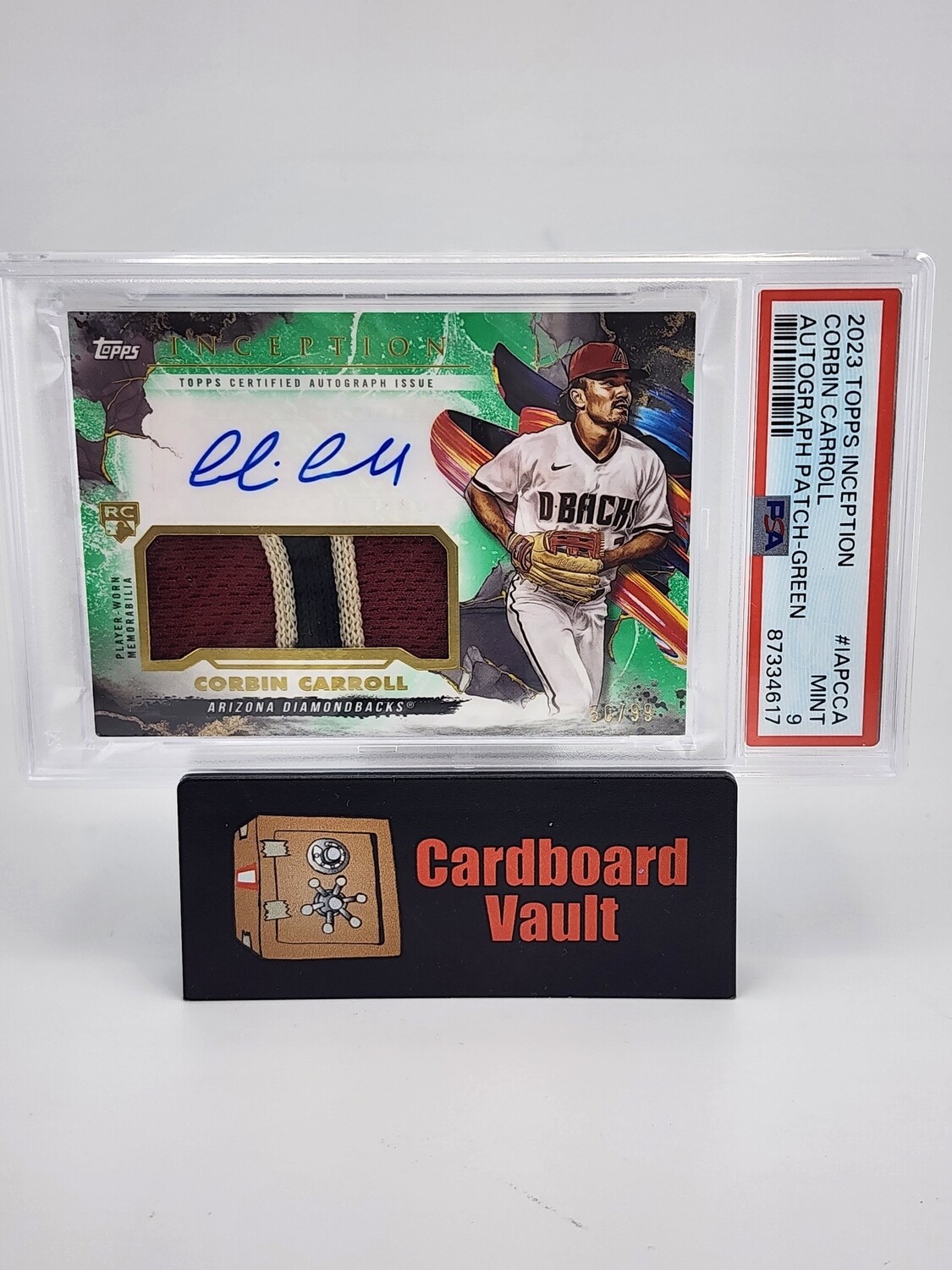 2023 Topps Inception Corbin Carroll Rookie Tri-Color Patch Auto #IAP-CCA 50/99 Green PSA 9 87334617