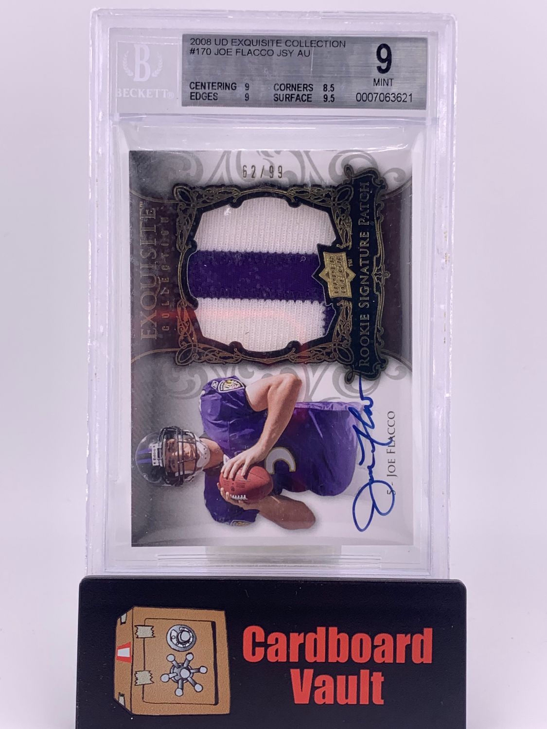2008 Upper Deck Exquisite Collection Joe Flacco Rookie Signature Patch 62/99 No. 170 BGS 9 0007063621