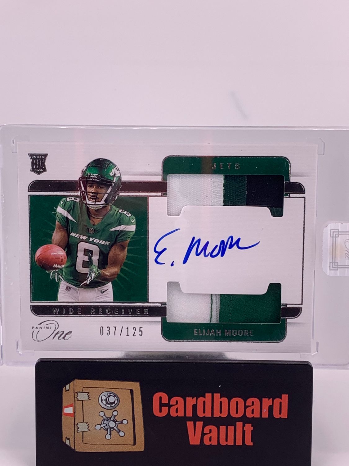 2021 Panini One Elijah Moore Tri-Color Patch Auto No. 44