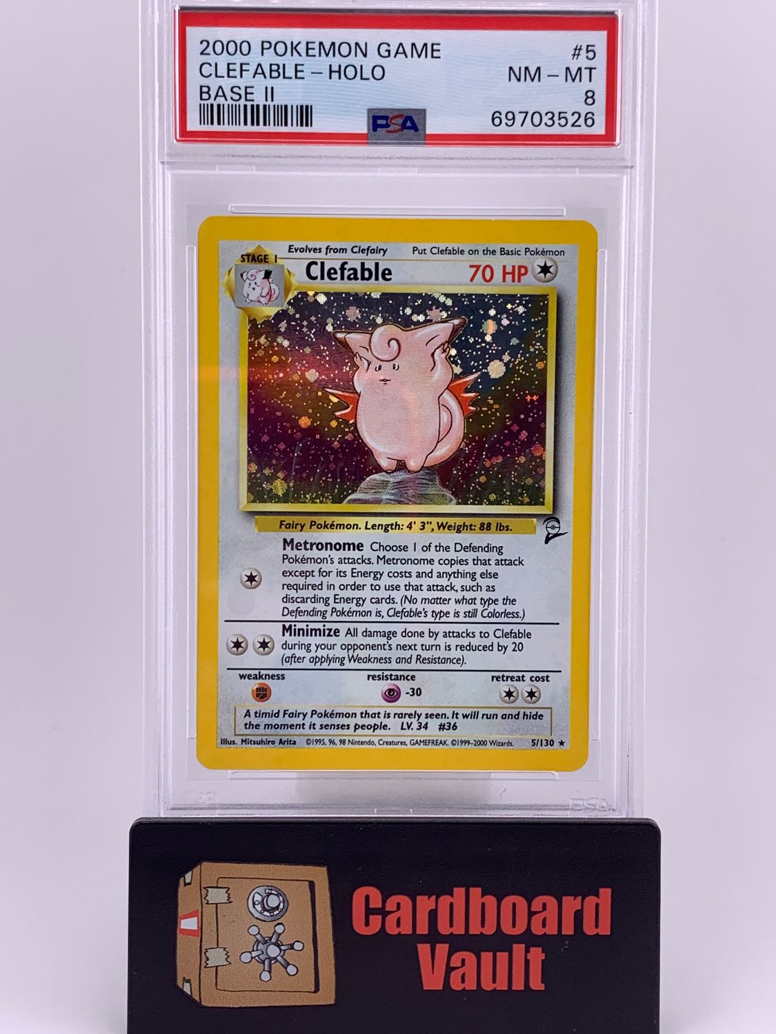 2000 Pokémon Game Clefable Holo Base 2 No. 5 PSA 8 69703526