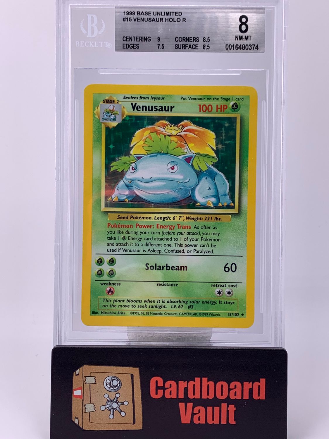 1999 Pokémon Base Unlimited Venussaur Holo No. 15 Beckett 8 0016480374