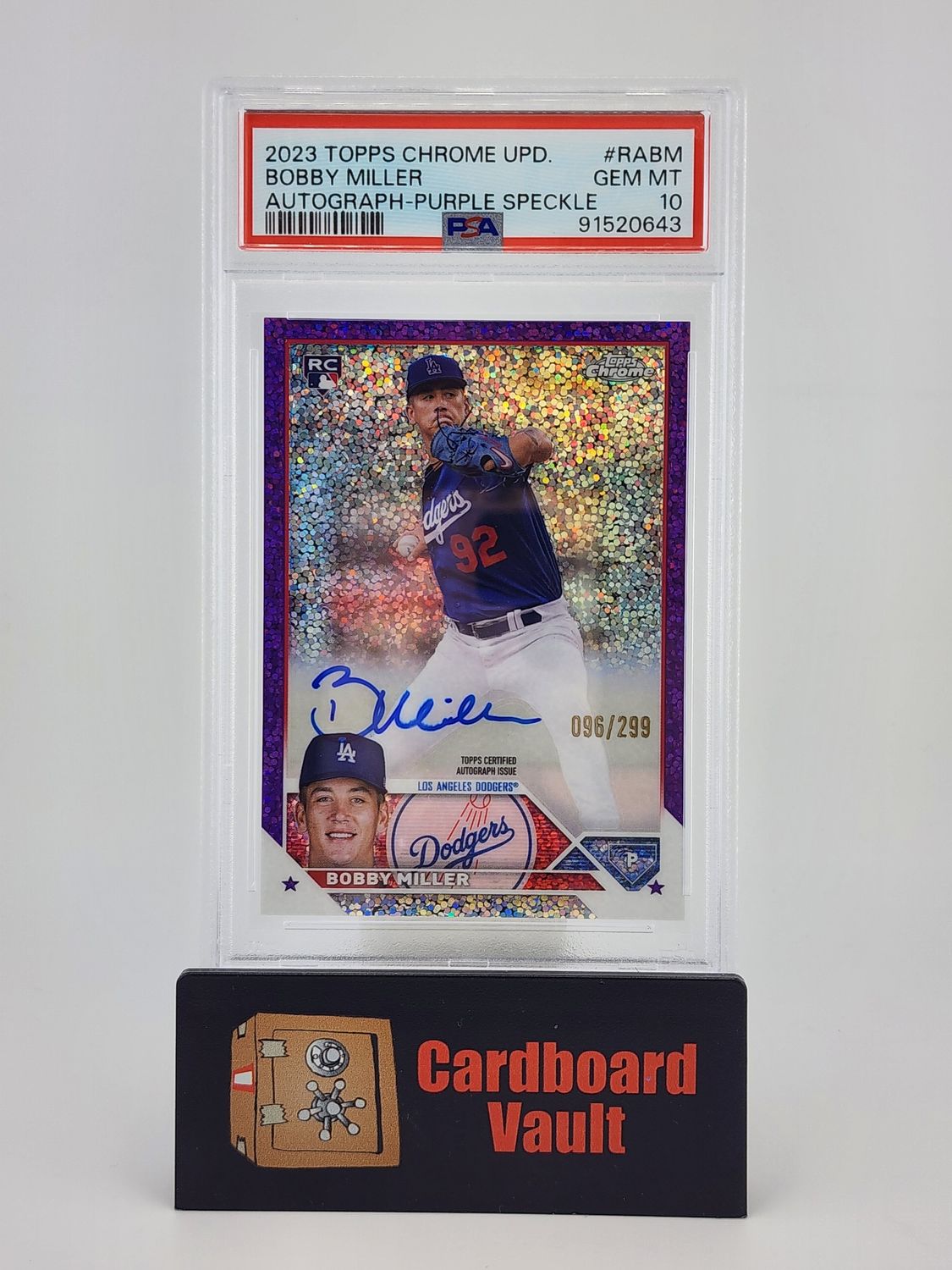 2023 Topps Chrome Update Bobby Miller Autograph #RA-BM Purple Speckle 096/299 PSA 10 91520643