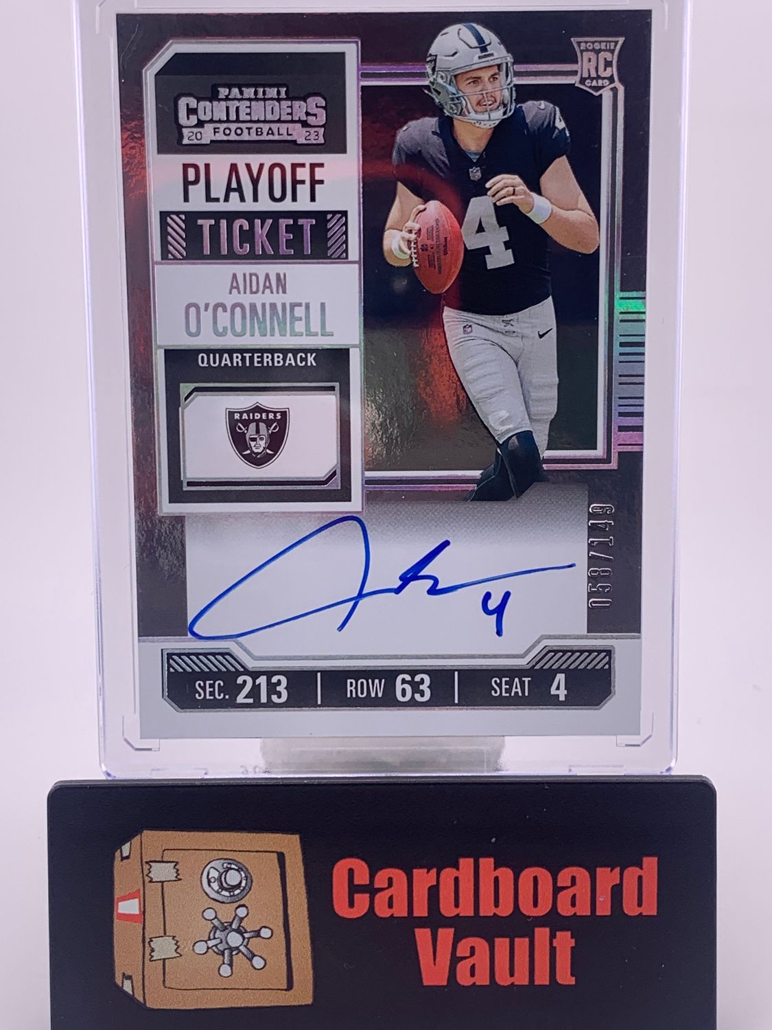 2023 Panini Contenders Aidan O&#39;Connell Playoff Ticket autograph 58/149 No. 101