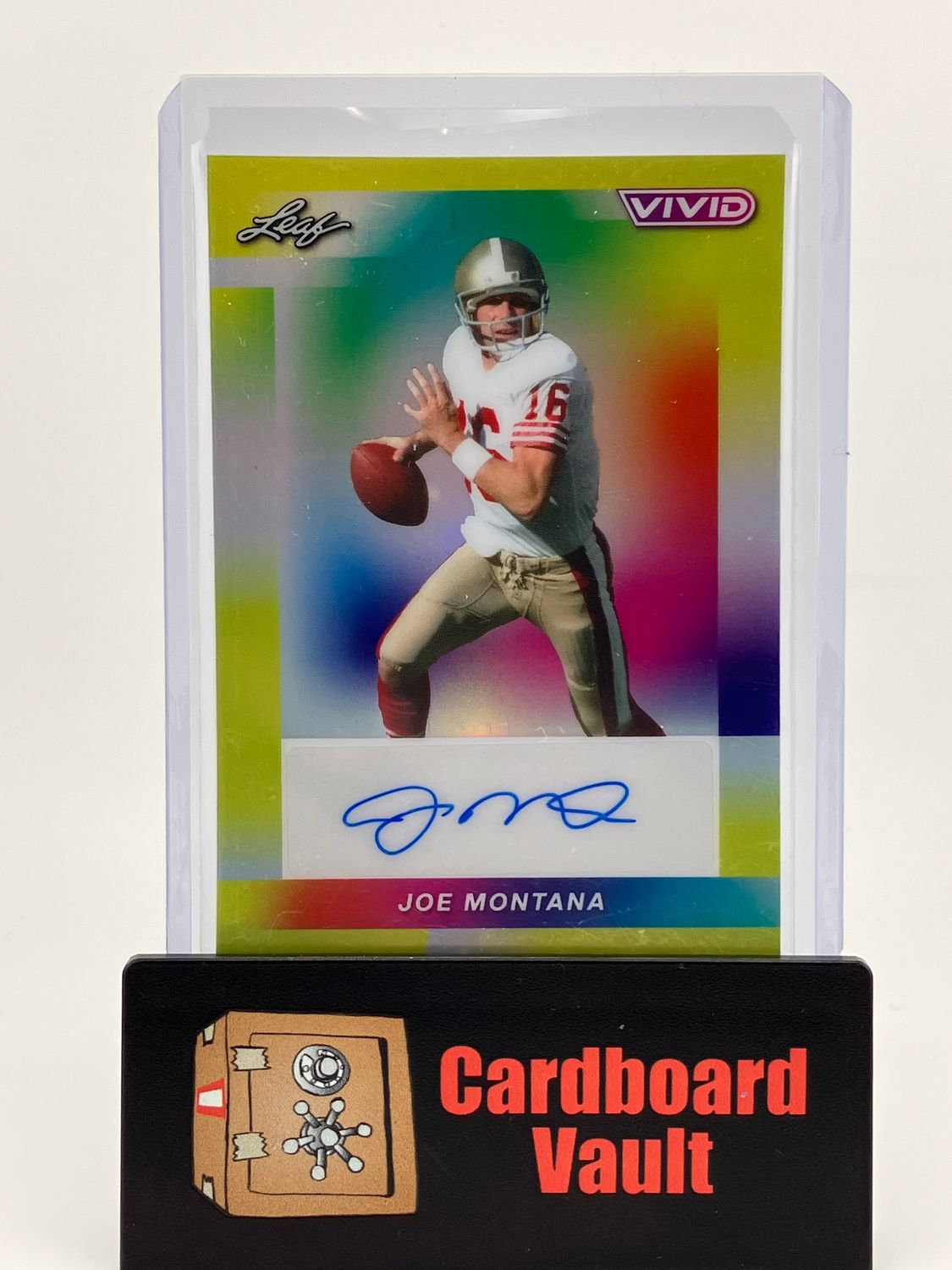 2024 Leaf Vivid Joe Montana Yellow Refractor Auto 3/10 No. BA-JM3