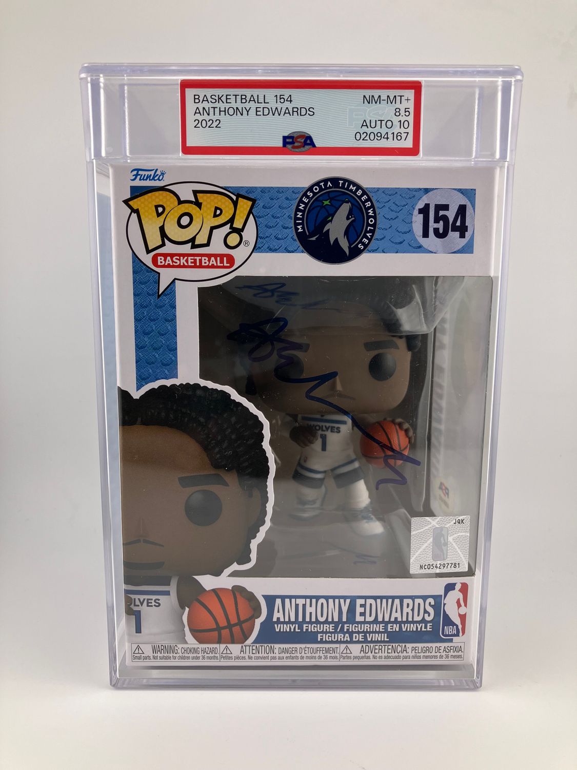 Timberwolves Anthony Edwards 154 Funko Pop Autograph PSA 8.5 Auto 10 02094167