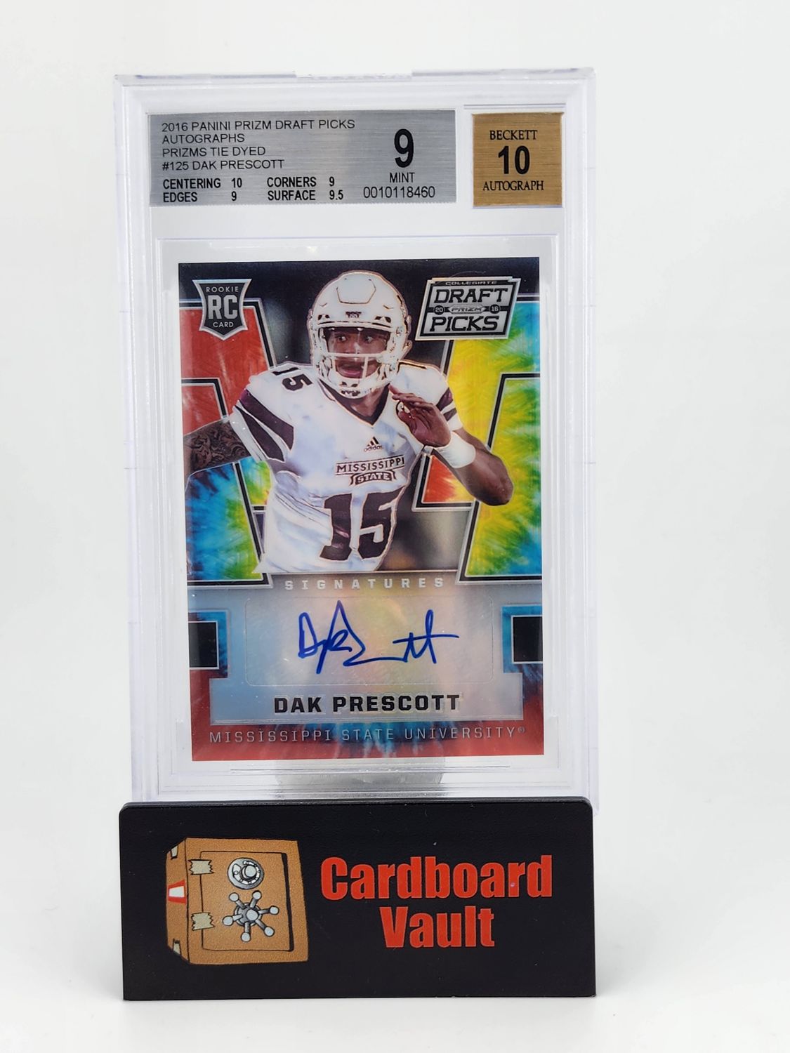 2016 Prizm Draft Picks Dak Prescott Prizm Tie Dye Auto 12/49 BGS 9 Auto 10 0010118460