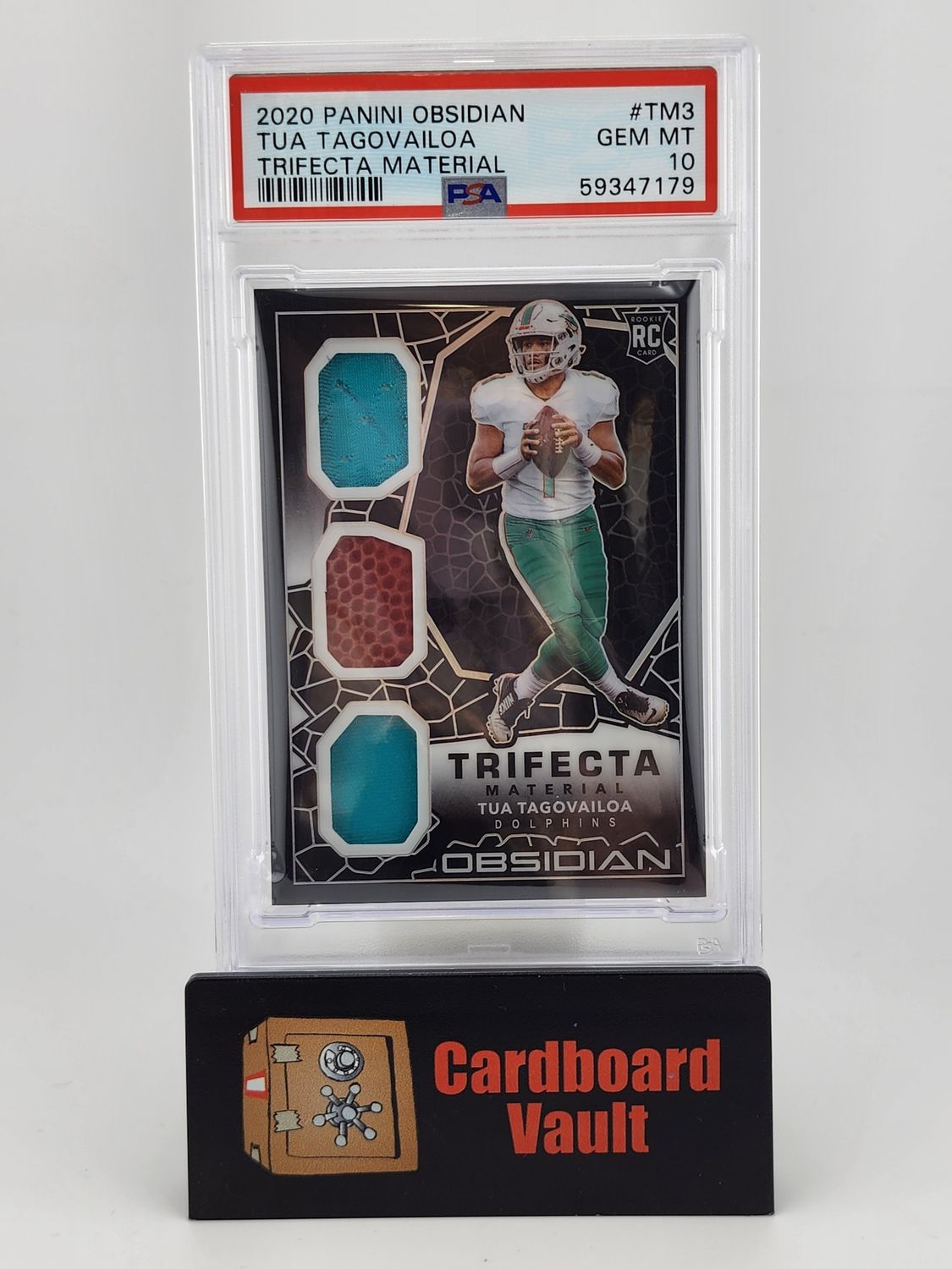 2020 Obsidian Tua Tagovailoa Trifecta Material 26/100 No. TM3 PSA 10 593479