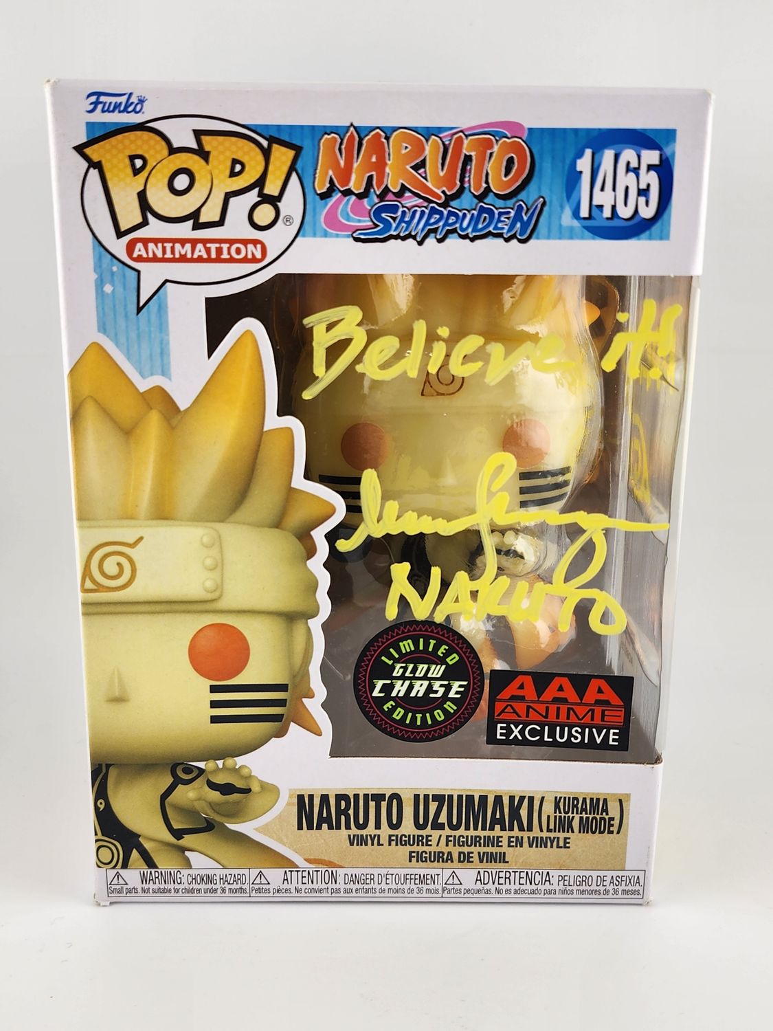 Naruto Shippuden Naruto Uzumaki (Kurama Link Mode) PSA Authenticated  Autograph Limited Edition Glow Chase #1465 AAA Anime Exclusive Funko Pop