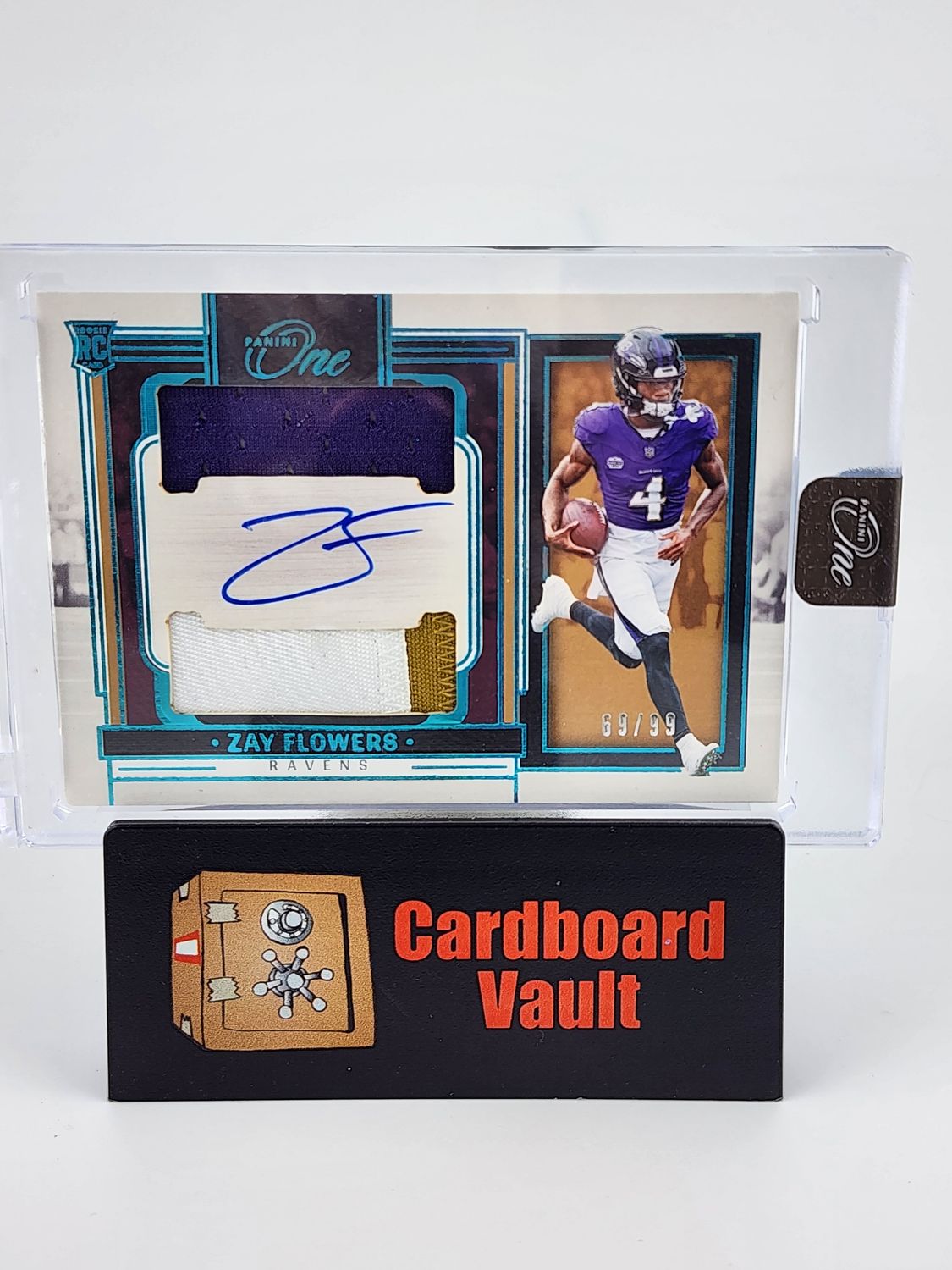 2023 Panini One Zay Flowers Rookie Dual Patch Autograph #32 Blue 69/99