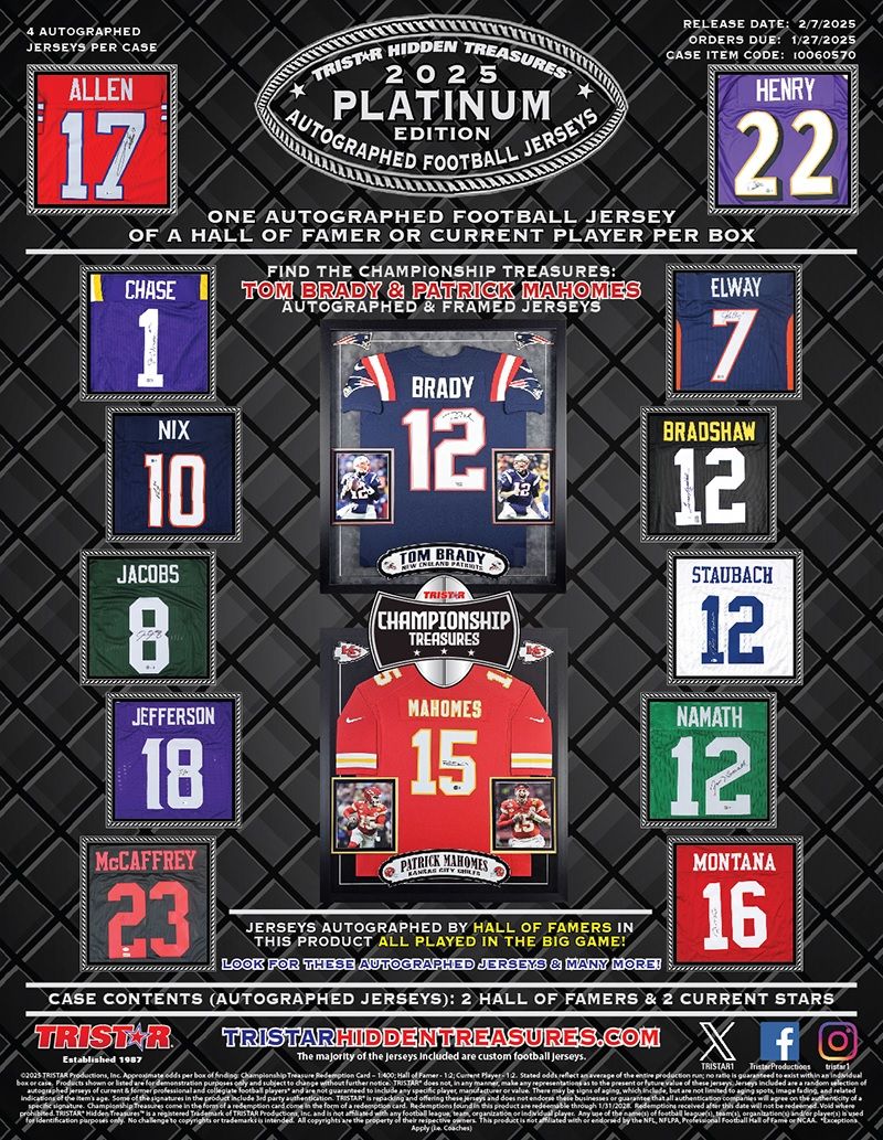 2025 Tristar HT Platinum Autographed Football Jersey