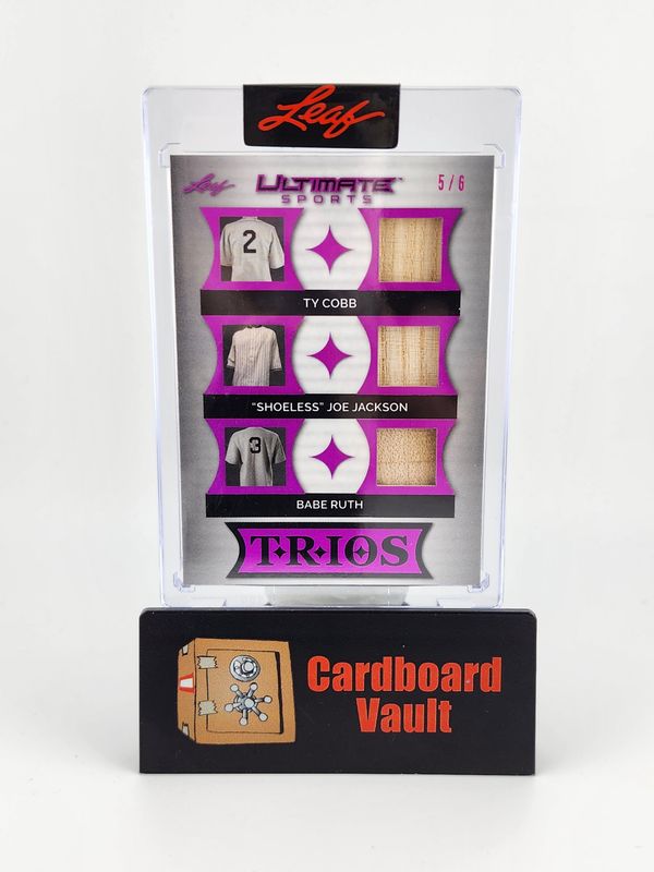 2024 Leaf Ultimate Sports Ty Cobb Shoeless Joe Jackson and Babe Ruth Trios Memorabilia  #UT9 5/6