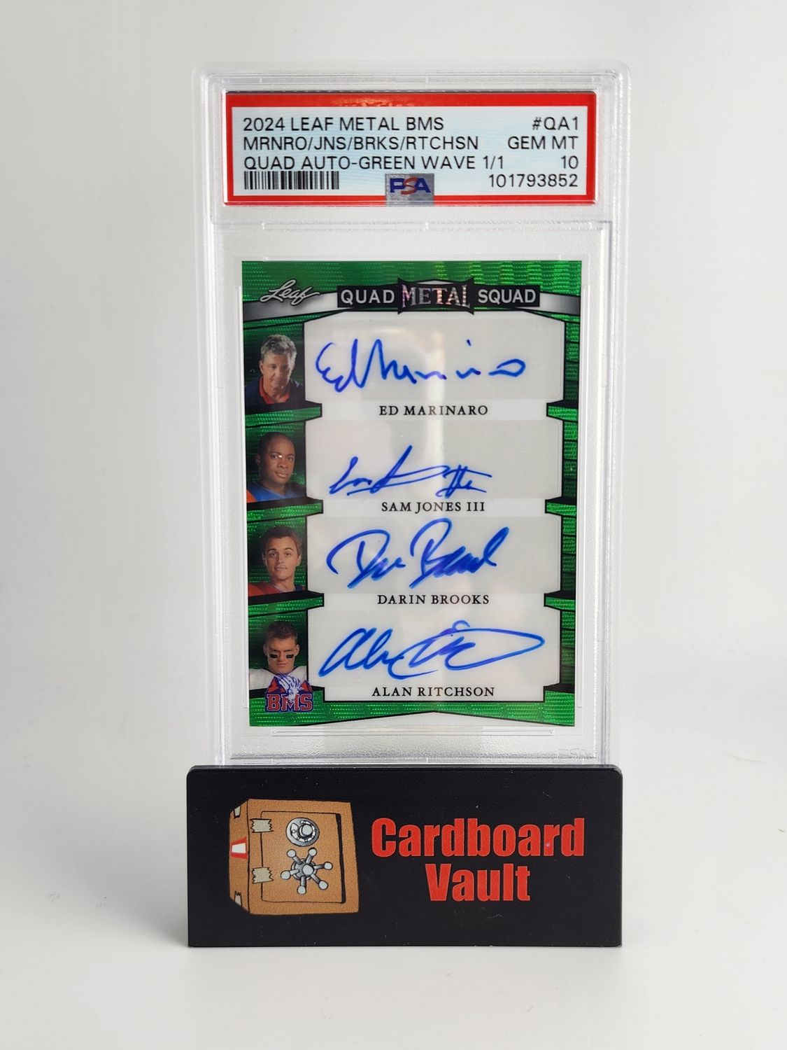 2024 Leaf Metal BMS Ed Marinaro Sam Jones III Sarin Brooks Alan Ritchson Quad Metal Squad Autograph #QA1 Green Wave 1/1 PSA  10 101793852