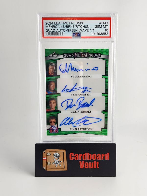 2024 Leaf Metal BMS Ed Marinaro Sam Jones III Sarin Brooks Alan Ritchson Quad Metal Squad Autograph #QA1 Green Wave 1/1 PSA  10 101793852