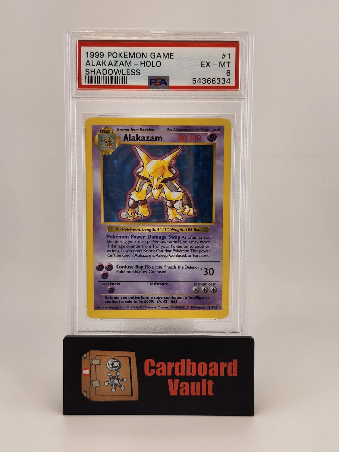 1999 Pokémon Alakazam Holo Shadowless 1/102 PSA 6 54366334