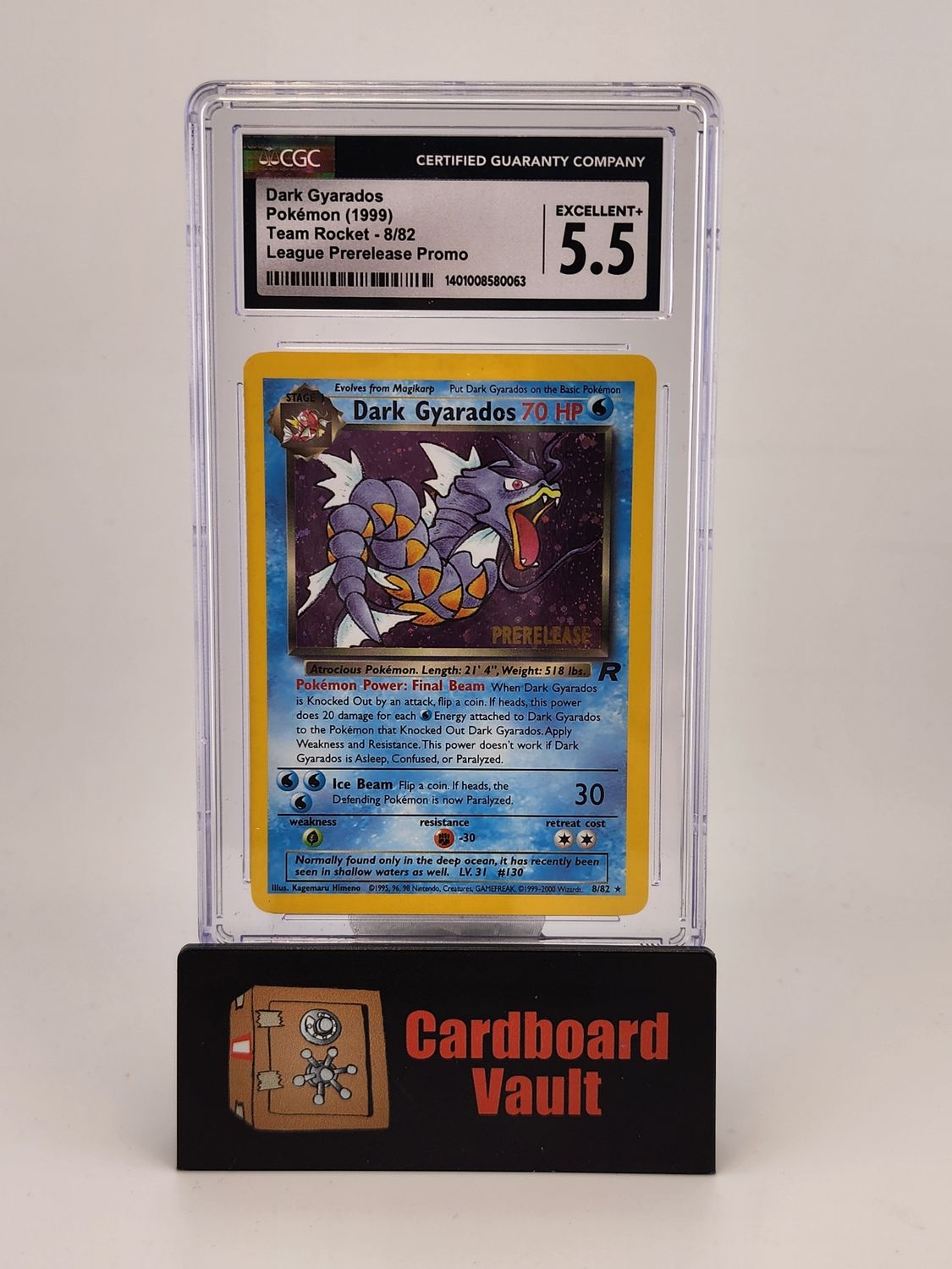1999 Pokémon Dark Gyarados Team Rocket Holo Pre Release Promo No 8/82 CGC 5.5 1401008580063