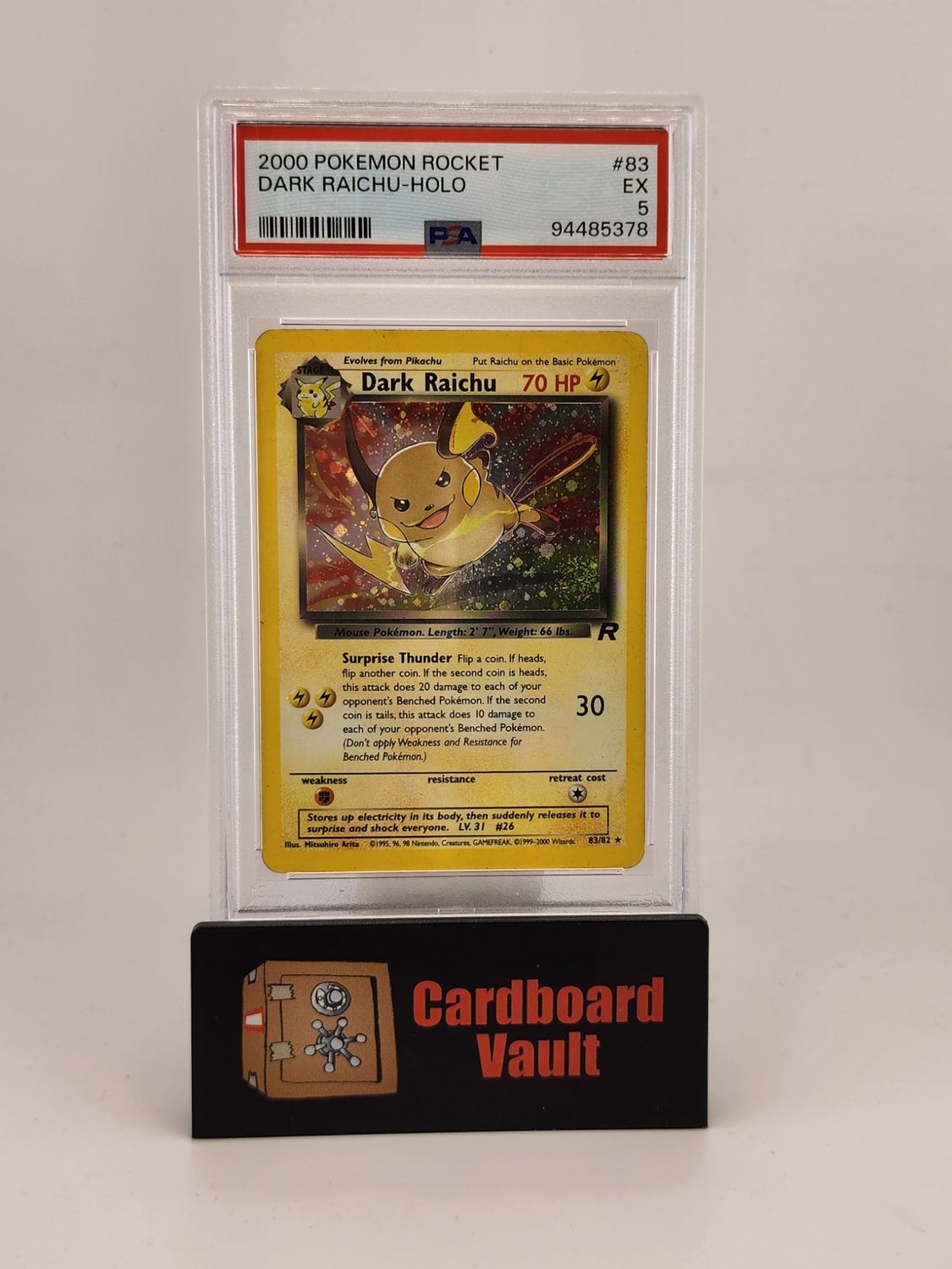 2000 Pokémon Rocket Dark Raichu Holo Swirl 83/82 PSA 5 94485378