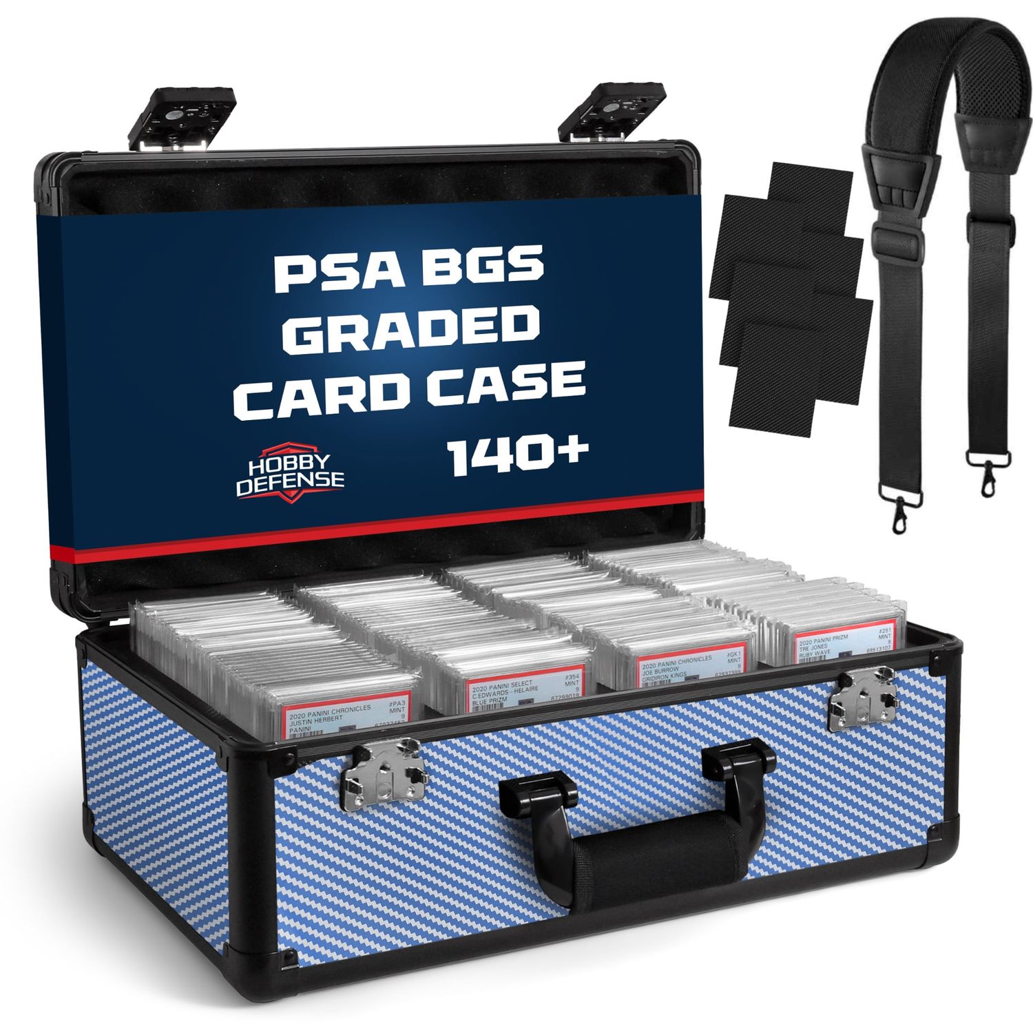 Hobby Defense 4 Row Graded Card Blue Carbon Fiber Case