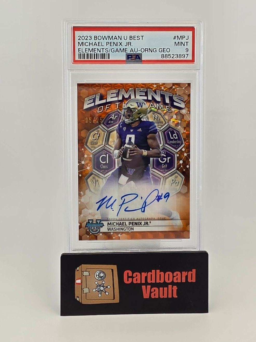 2023 Bowman U Best Michael Penix Jr. Elements Of The Game  Autograph #MPJ Orange Geo Prizm 05/25 PSA 9 88523897