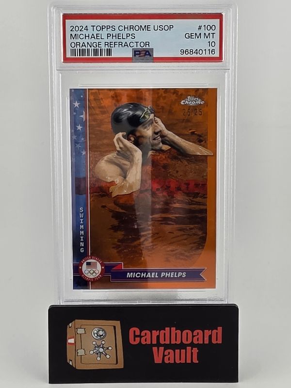 2024 Topps Chrome USOP Michael Phelps #100 Orange Refractor 25/25 PSA 10 96840116