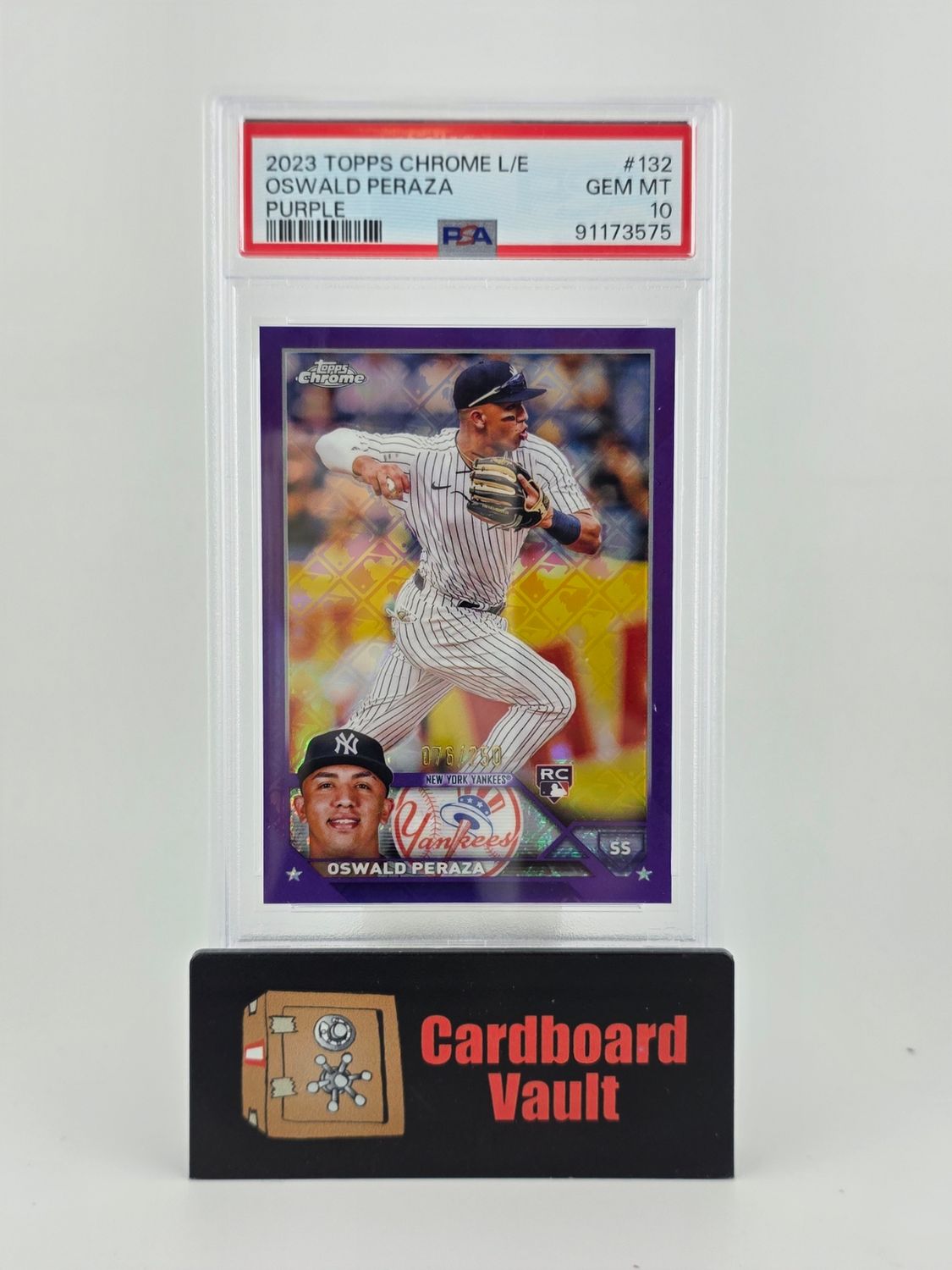 2023 Topps Chrome L/E Oswald Peraza #132 Purple 076/250 PSA 10 91173575