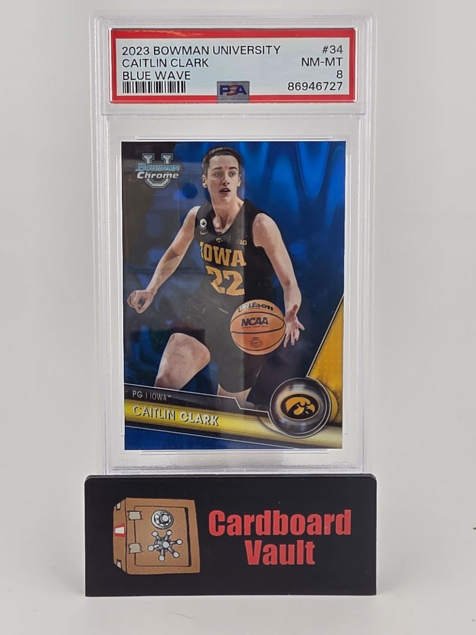 2023 Bowman University Caitlin Clark #34 Blue Wave 028/199 PSA 8 86946727