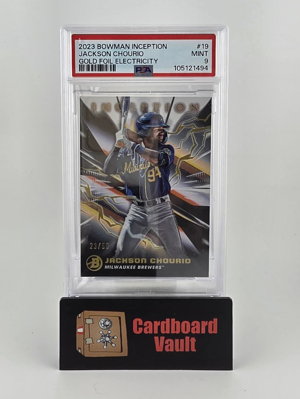 2023  Bowman Inception Jackson Chourio #19 Gold Foil Electricity 23/50 PSA 9 105121494