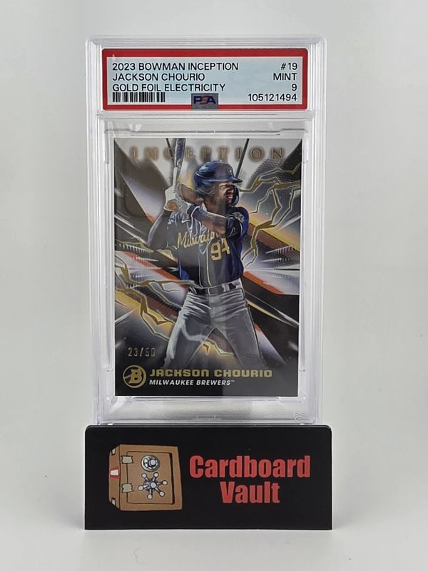2023  Bowman Inception Jackson Chourio #19 Gold Foil Electricity 23/50 PSA 9 105121494