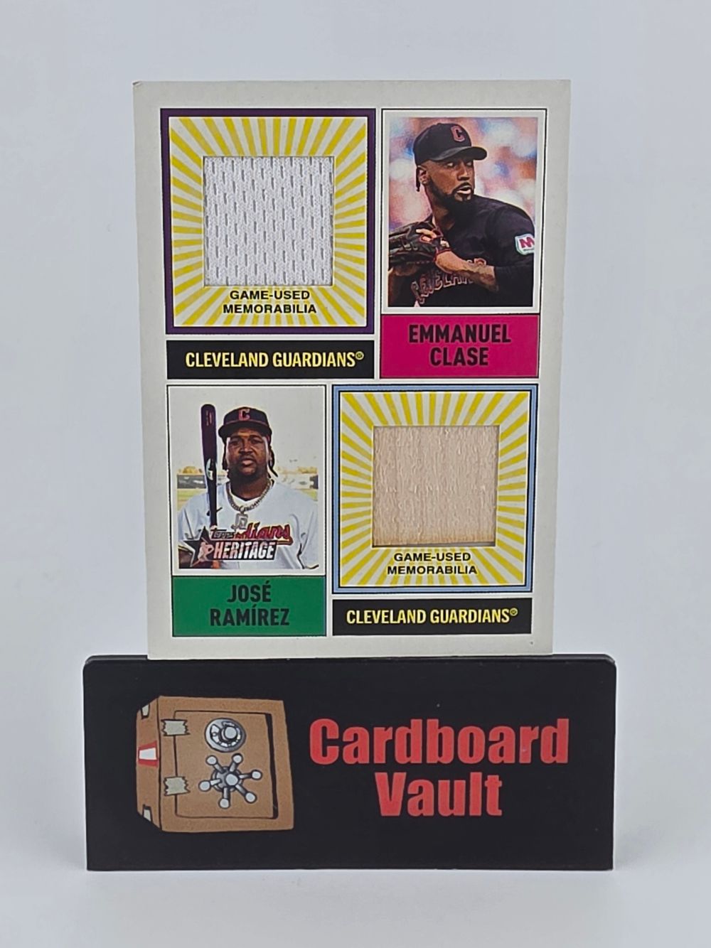 2025 Topps Heritage Emmanuel Clase and Jose Ramirez Dual Player Collection Relic #DPMCR-CR