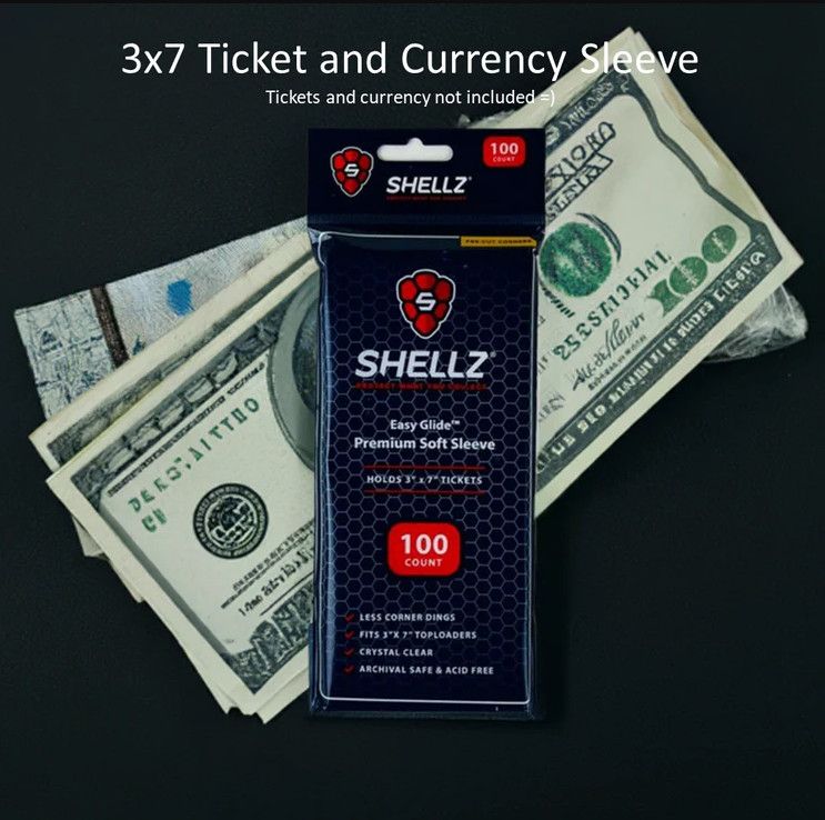 Shellz 3x7 Toploader Ticket/Currency Easy Glide Soft Sleeves (100 Ct)