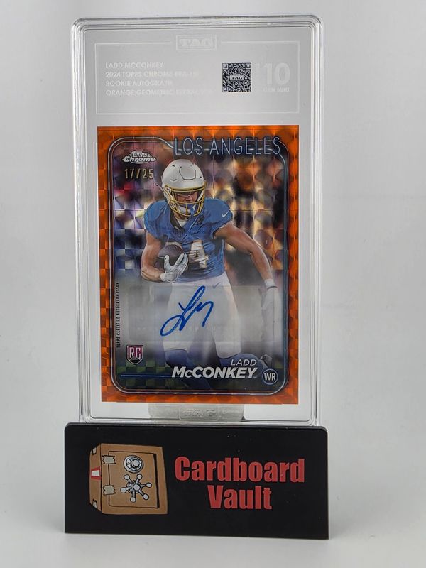 2024 Topps Chrome Ladd McConkey Rookie Autograph  #RA-LM  Orange Geometric Refractor TAG 10 X3207689